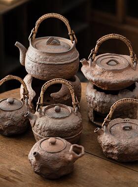 老岩泥提梁壶粗陶炭茶炉围炉NSV煮套装古陶瓷烧烧水壶复明火碳茶
