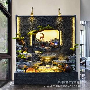 飾加濕器水幕墻 創意假山噴泉流水擺件招財庭院客廳店鋪造景裝