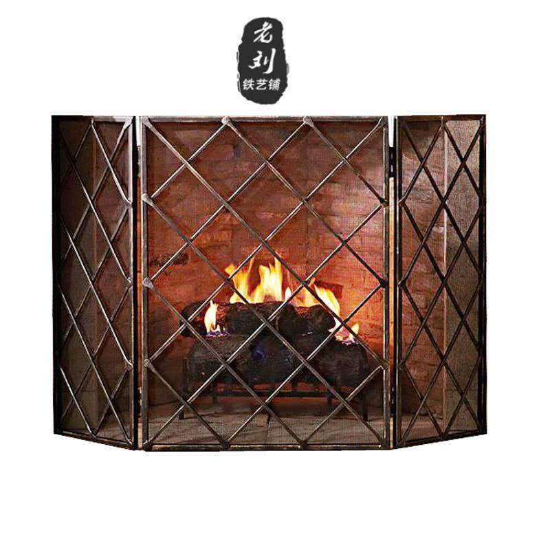 炉装饰折镂空隔断护栏折OSX欧屏铁艺壁客厅式壁炉带网叠屏风详情