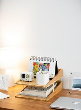 xytA4纸文夹纳AIN盒收办简公件桌桌面置物架三层书本资料盒约实木