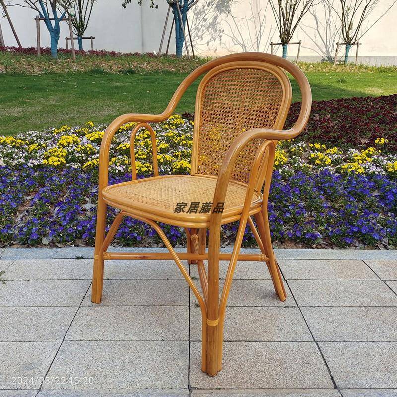 休新款天然原木藤藤椅单人椅老人靠背编腾椅户F76M9H6J外阳台椅闲