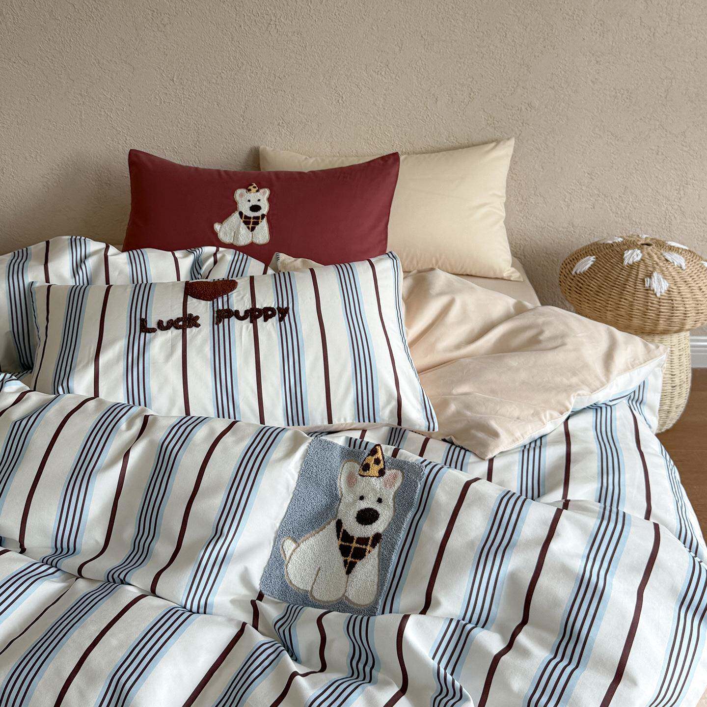 1件00S秋全棉磨毛四套卡通毛巾绣孩女LAA生加厚纯棉被套床单男冬