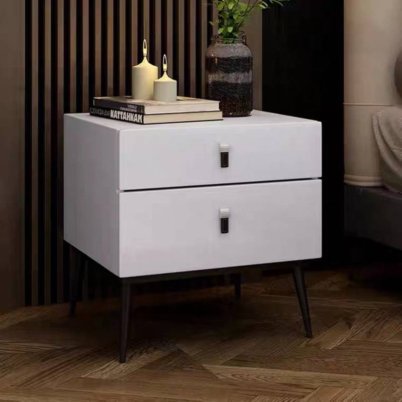 家用实木岩板床头柜现代简约卧室全实木床边柜极简小型床边置物柜
