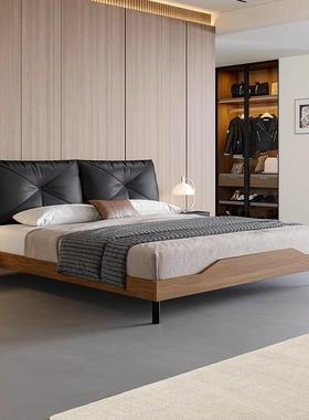 复古风格实小木背床黑胡木主卧床1RLY.8米双人床户型高靠主卧大桃