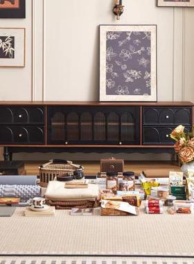 法式复木古实电柜茶客厅黑色落-地储物视柜美式网红收纳几新款柜