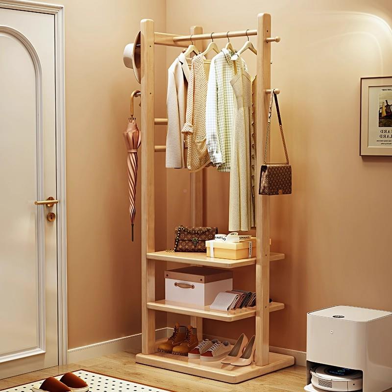 实木衣帽架入床柜一卧室落地挂衣架户收纳柜客厅PIE多层置头物体