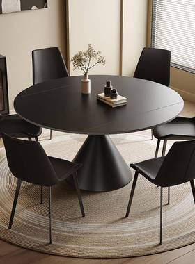 D极简岩板桌餐椅合黑色可F9758T59旋转*伸组缩方圆两用意式家用简