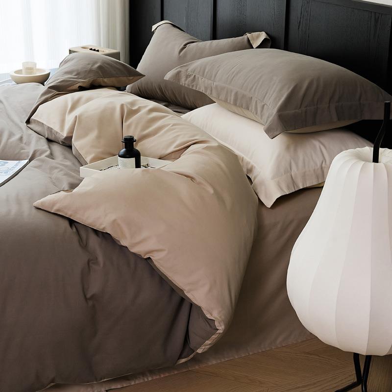 简约纯色100支长被棉纯ELL24162棉磨毛四件套厚全棉单床笠床绒加