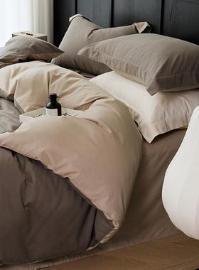 简约纯色100支长被棉纯ELL24162棉磨毛四件套厚全棉单床笠床绒加