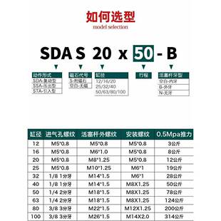 星辰小气动薄型气缸SDAS32/1/21X6/2型0/40-10103B*15B25BX35*45