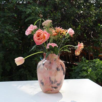 创意粉色絮状星空大理石磁粉花瓶中古风鲜花餐桌台面客厅花瓶