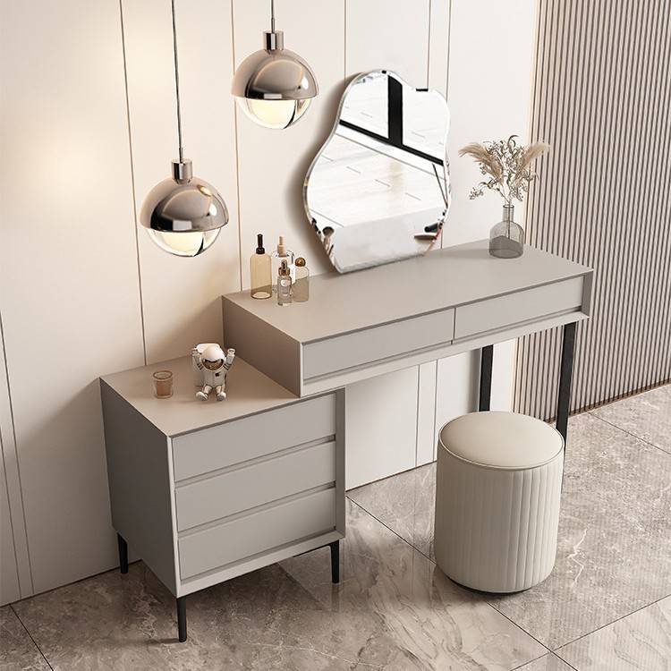 意式极简梳妆台小户型现代卧室轻奢实木化妆桌台感收纳柜一体