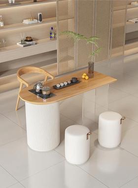 实木UIF阳烧台泡茶桌椅组合休书奶油风小型原木茶台水壶一体桌家