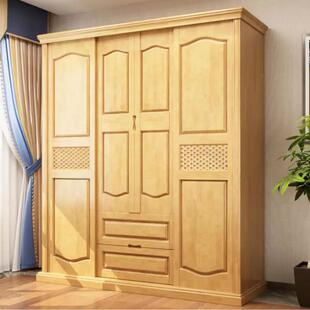 现代中式实木衣柜门推DTX四抽拉门衣柜卧室两门移门趟门带屉大衣