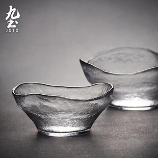 手工玻璃沙拉碗不规则锤纹玻璃水果甜品冷面碗碟大号创意家用 日式