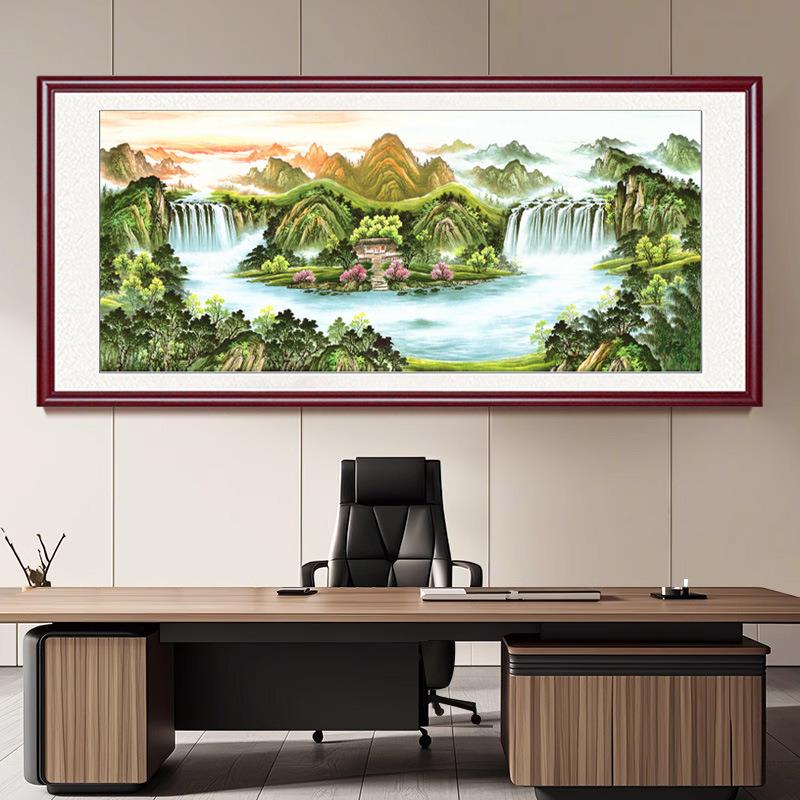 八方来财山水画客厅聚宝盆挂画办公室装饰风景沙发背景中堂墙字画