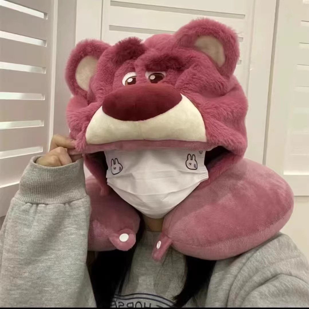 U型枕女ins可爱草莓熊午睡枕助眠遮光护颈枕护脖子圈可水洗带帽子,床上用品,U型枕/便携枕,淘宝优惠券,粉丝福利购,淘宝优惠卷