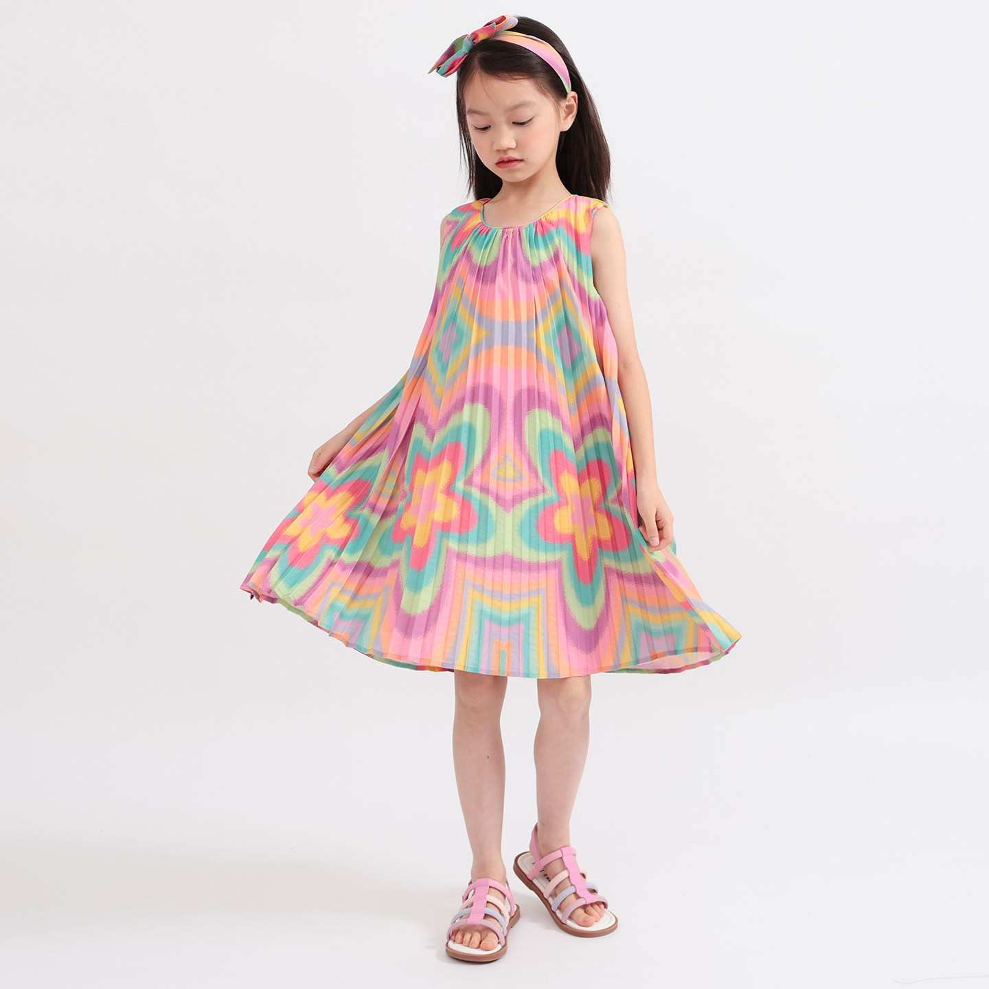 muakids2026夏季新款女童连衣裙儿童洋气公主裙无袖渐变晕染裙子