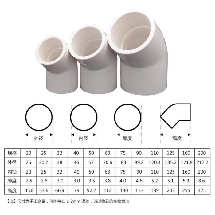 多个装pvc弯头接头45度粘胶小弯弯头20 25 32 40 50 63 75 90 110