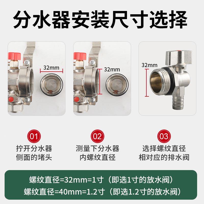 全铜地暖跑风分水器暖气片排气阀地热放水阀不锈钢泄水排污水龙头