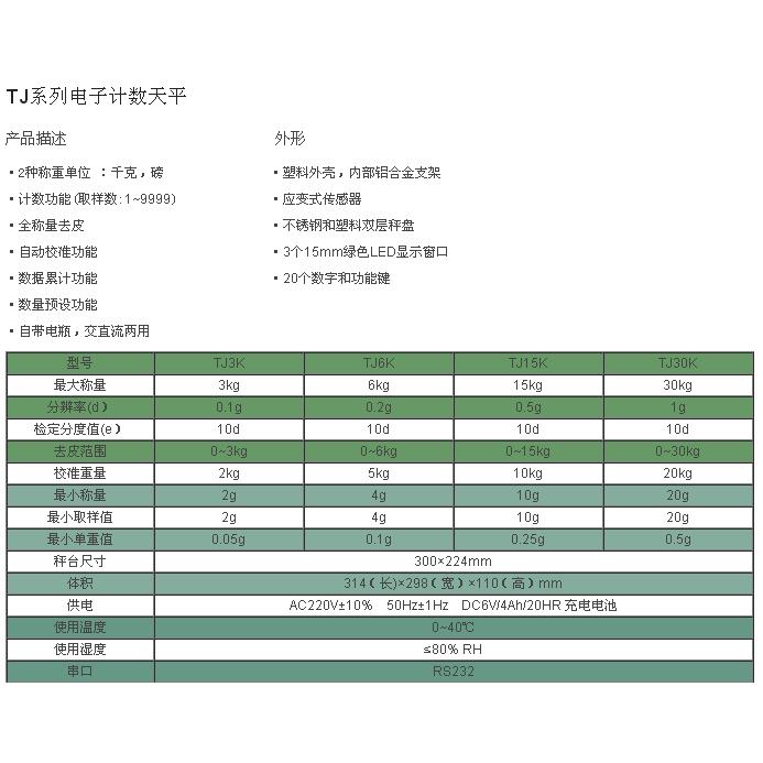 双杰TJ系列电子计数天平TJ3K TJ6K TJ15K TJ30K交直流两用电子秤