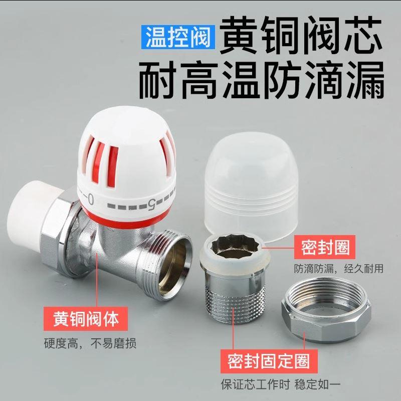 全铜温控阀暖气片专用铜角阀PPR内外丝直阀铝塑管阀门4分6分1寸