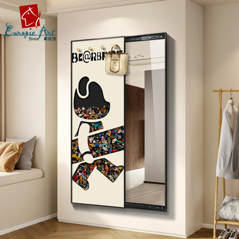 隐形全身镜kaws暴力熊推拉隐藏式镜子卧室试衣镜壁挂式家用穿衣镜