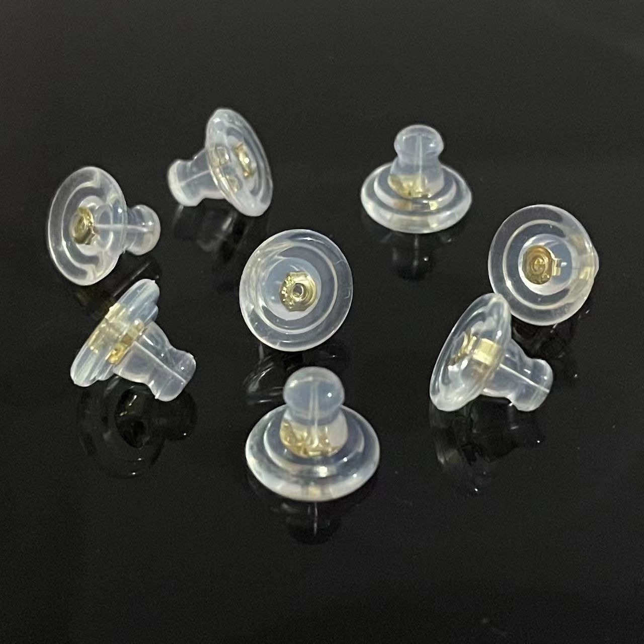 18K金飞碟耳堵硅胶耳环蝴蝶扣防掉固定耳钉卡扣通用耳帽后塞防滑