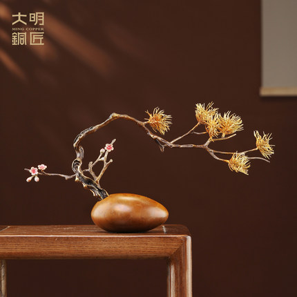 大明铜匠兰花摆件家居客厅玄关办公室迎客松装饰开业乔迁新居礼物