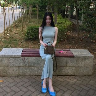 气质绝美针织无袖 女神包臀长裙 背心连衣裙夏新款 轻熟风清冷感修身