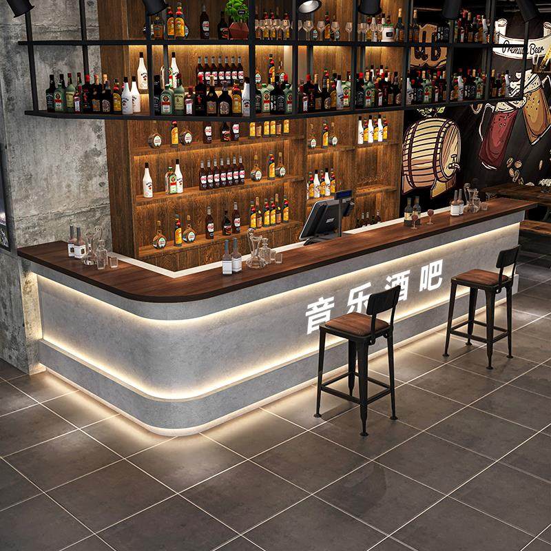 工业风酒吧吧台清吧复古咖啡店前台接待台餐饮饭店收银台转角定制