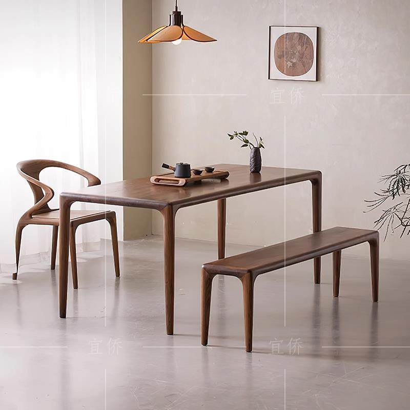 黑胡桃木现代家用实木餐桌椅组合实木长方形桌子简约客厅大板桌子