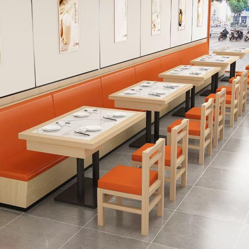 米村拌饭桌椅实木商用卡座小吃快餐店面馆带抽屉桌椅组合小方凳子