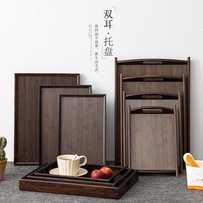 咖啡杯收纳托盘木质长方形家用放茶杯盘高级竹制餐盘咖啡器具托盘