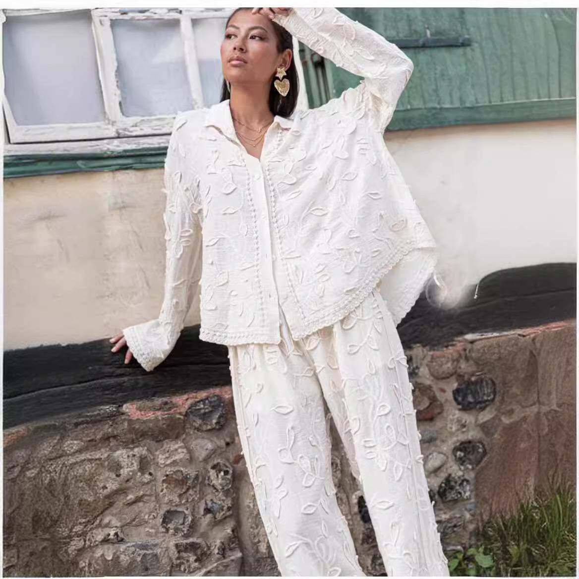 2025women clothesGY25095时尚盘花丝绵提花两件套年春夏新品