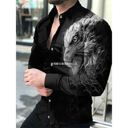 2025men clothes士开衫3D数码印花衬衫男装休闲大码衬衣长袖衬衫