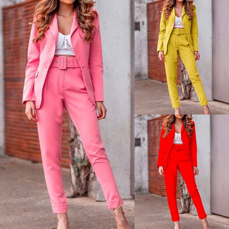2025women clothes051现货秋冬女装时尚长袖小西装长裤套装两件套