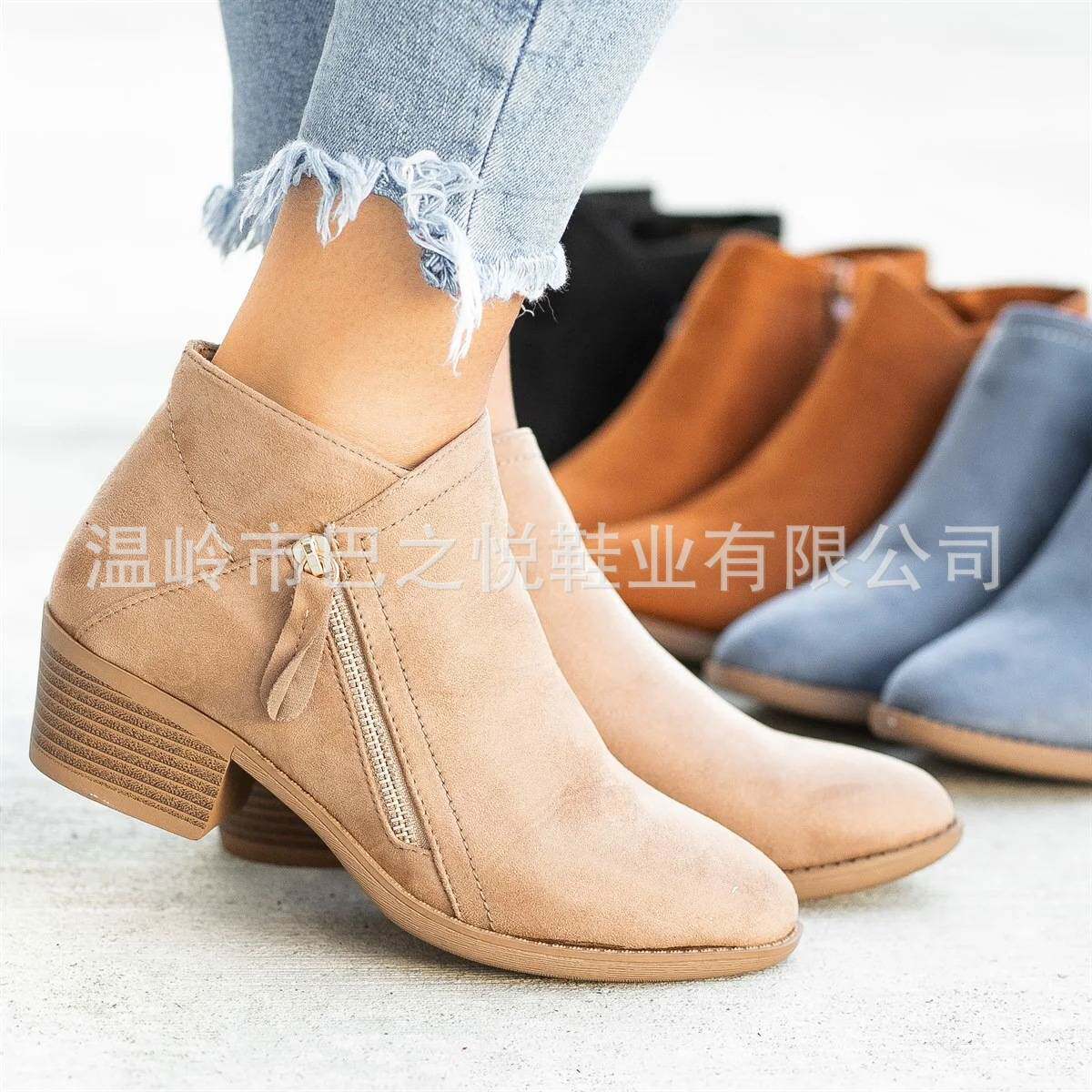 2025外贸款式新女鞋马丁靴平底侧拉链短靴40-43wish