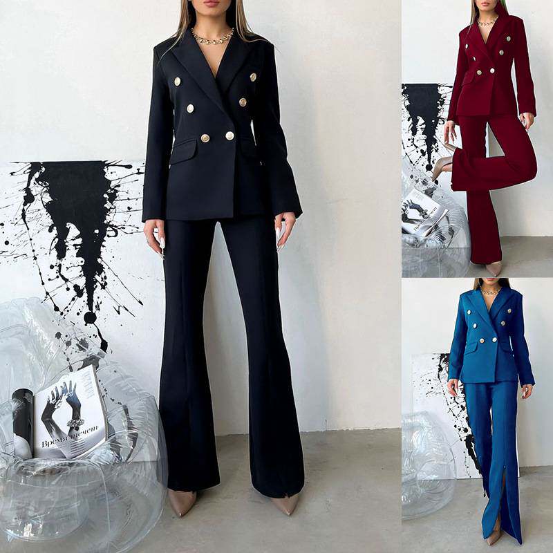 2025women clothes女装新款小众设计感拉链喇叭裤小西装职业套装
