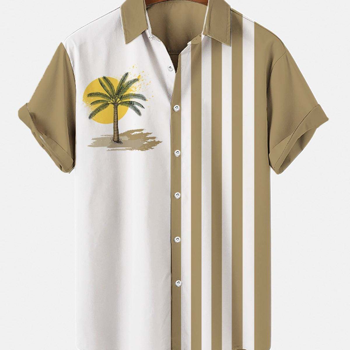 2025men clothes士夏季短袖衬衫男士翻领大码印花夏威夷开衫上衣