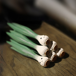 热销鹿妖商店 青葱永驻 蔬菜 大头葱 纯手工木雕 实木桌面摆件 礼