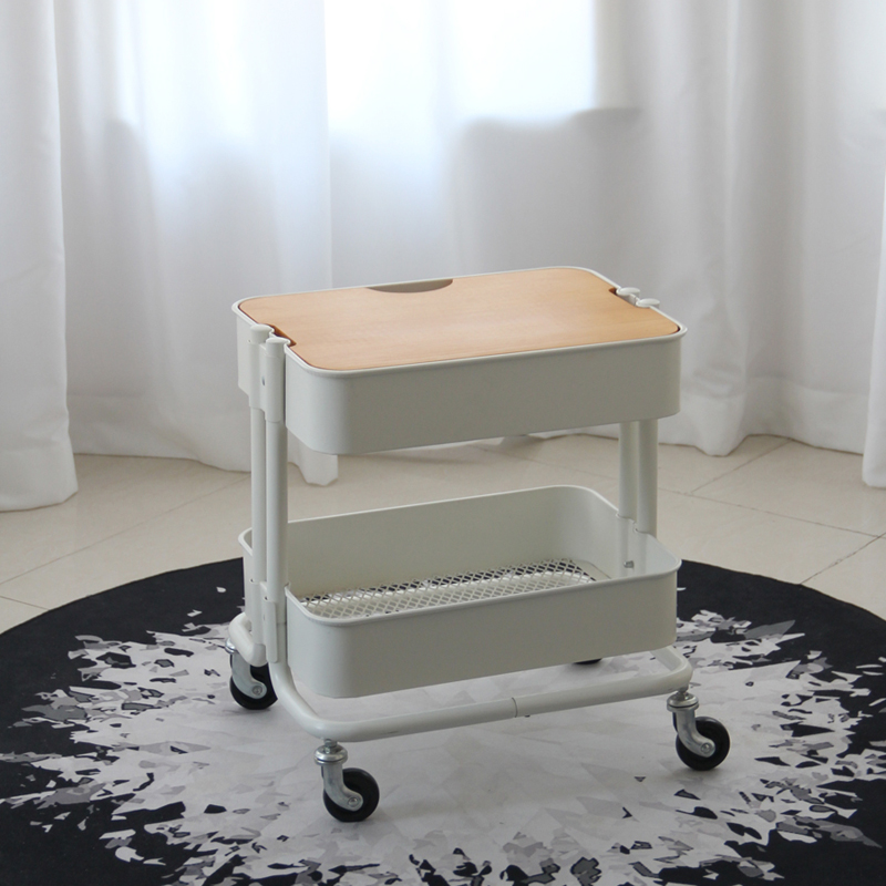 热销北欧两层拉斯克移动小推车带盖板餐车小吃车桌下带轮收纳车手