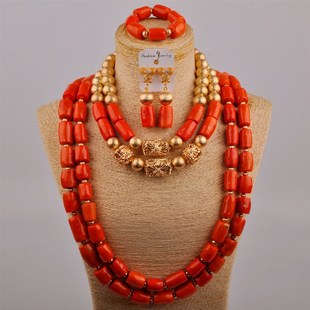 Jewelry Necklace African 网红Orange Beads Coral Amazing Sets