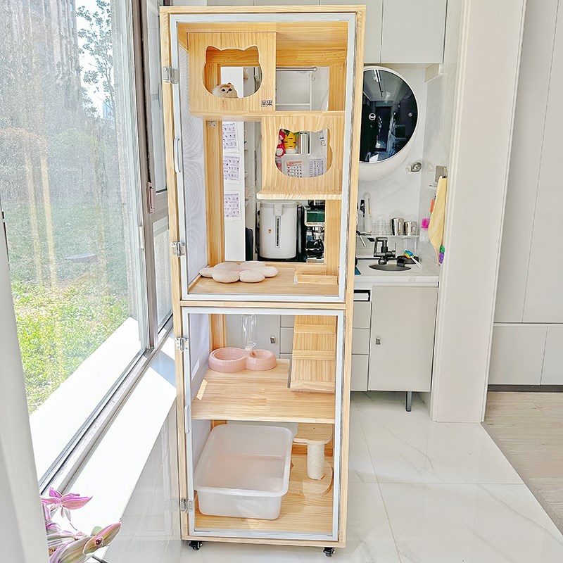 热销实木猫笼全景猫别墅猫爬架不占地小户型家用猫柜子猫屋一体猫