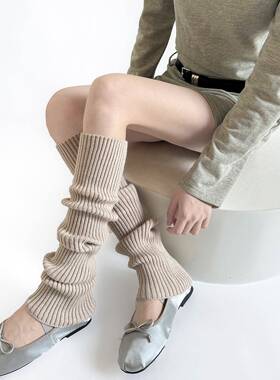 秋冬纯色竖纹袜套堆堆袜日系白色小腿袜针织jk保暖慵懒风叠穿腿套