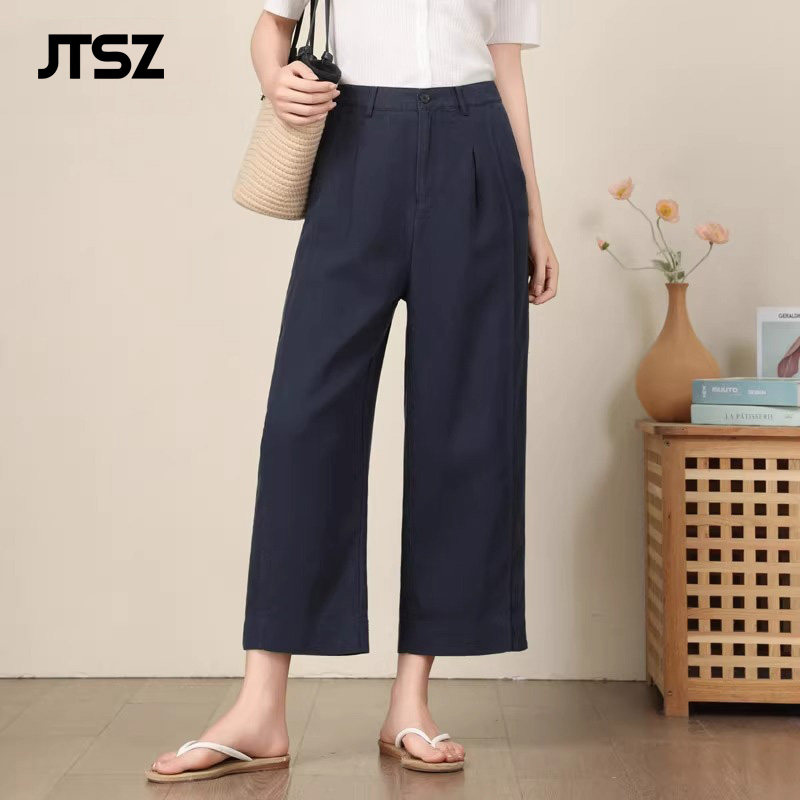 JTSZ品牌亚麻阔腿休闲裤女2025夏薄款高腰显瘦窄版九分天丝直筒裤