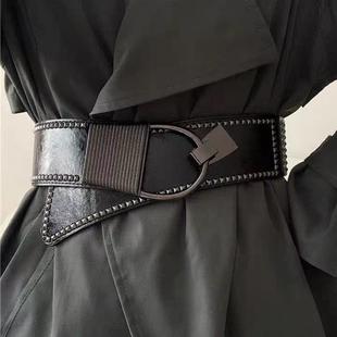 欧美铆钉腰带女装 松紧弹力腰封宽朋克风酷外搭 饰时尚 百搭个性