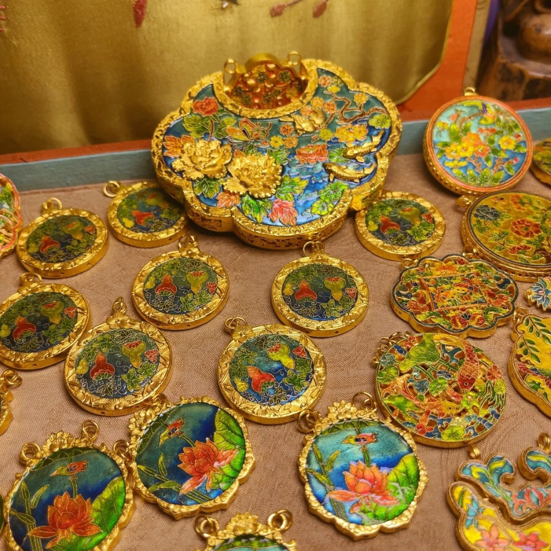 金包银珐琅锁包足金定制定做纯手工加工烧蓝送领导婚嫁嫁娶三金礼