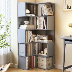 全实木拐角书架墙边角落收纳架多层落地置物架客厅卧室储物架L型