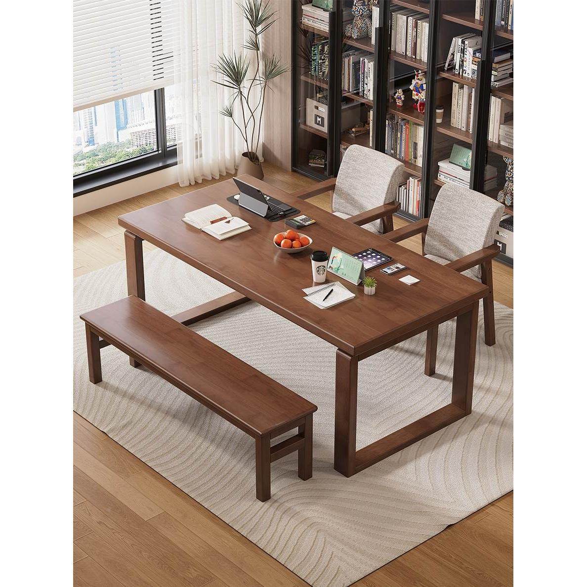 全实木大板桌1.8/2.0米家用书桌宽90cm多人亲子学习桌办公电脑桌